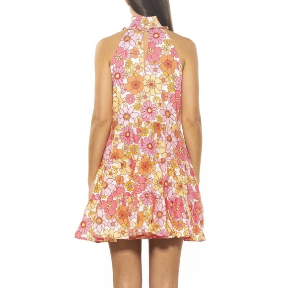 Alexia Admor Molly Mini Dress Pink Tiered Floral Spring 100% Cotton Size 2 - Picture 3 of 13